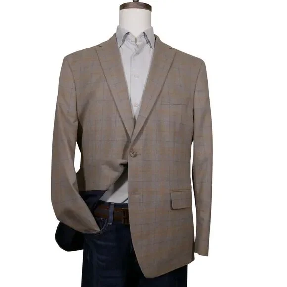 TOMMY HILFIGER Mens Sport Coat Blazer Mens 48R Beige Plaid - Picture 3 of 14